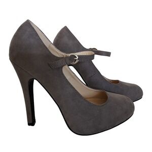 Suede Rounded Toe Mary Jane Ankle Strap Stilletos Heels Pumps Size 8